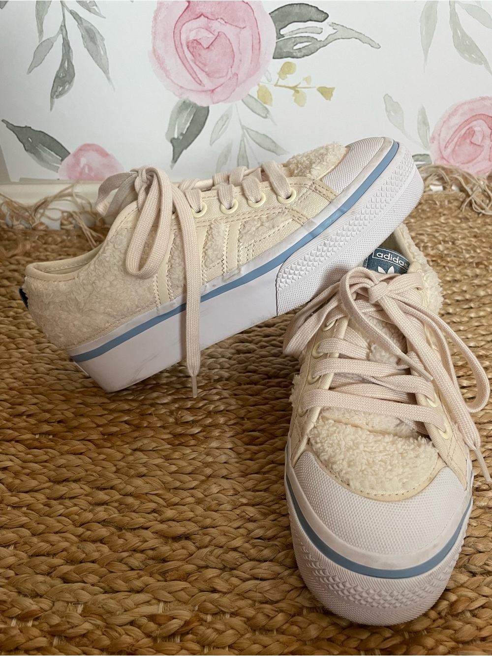 adidas Nizza Platform Sneakers Beige Teddy Denim 7.5
